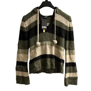 Minga London Y2K Sweater Womens M Dark Striped Cropped Fitted Hoodie Grunge Goth